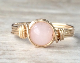 Rose Quartz Ring: 14k Gold Filled Wire Wrapped Gemstone Ring