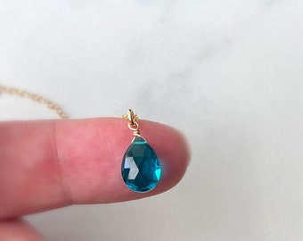 Teal Quartz Necklace 14k Gold Filled Tiny Teal Quartz Necklace Handmade