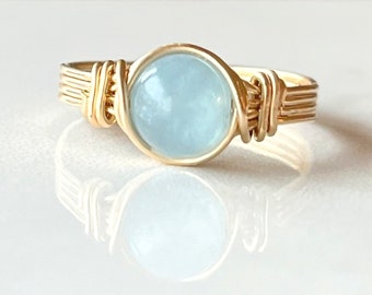 Aquamarine Ring, 14k Gold Filled Ring, Wire Wrapped Ring, Gemstone Ring March Birthstone