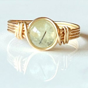 Prehnite Ring: 14k Gold Filled Wire Wrapped Gemstone Ring