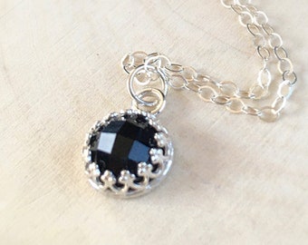 Tiny Faceted Black Onyx Sterling Silver Necklace - Scintilla
