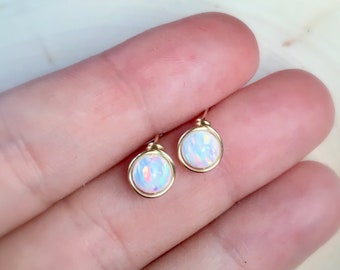 Gold Filled Opal Stud Earrings: October Birthstone, 6mm Opal