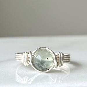 Prehnite Ring, Sterling Silver Gemstone Ring, Wire Wrapped Ring, Stone Ring