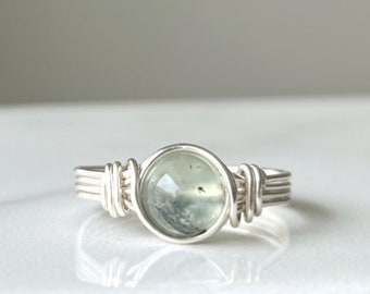 Prehnite Ring, Sterling Silver Gemstone Ring, Wire Wrapped Ring, Stone Ring