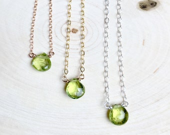 Tiny Peridot Necklace, Natural Peridot Necklace, Dainty Peridot Necklace, August Birthstone Necklace