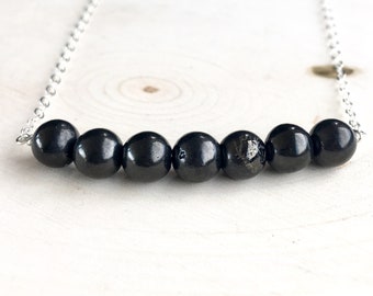 AAA Shungite Bar Necklace: Sterling Silver Chain, EMF Protection