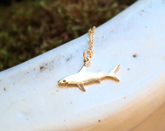 Vermeil Gold Shark Necklace: Nautical Charm, 14k Gold Filled Chain