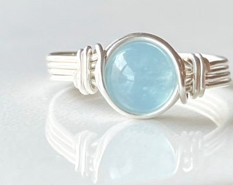 Aquamarine Sterling Silver Ring: Dainty March Birthstone Ring
