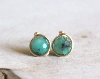 Faceted Emerald Studs: 14k Gold Filled, May Birthstone