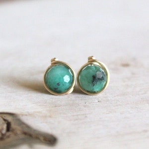 Emerald Studs, Faceted Emerald Stud Earrings, Tiny Emerald Earrings, 14k Gold Filled, Sterling Silver, May Birthstone, Minimalist Earrings