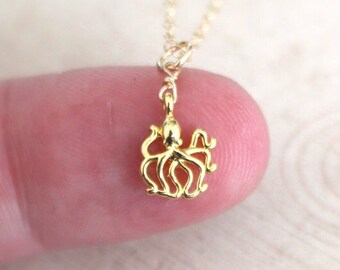 Teeny Vermeil Gold Octopus Necklace: Ocean Pendant, Layering Necklace