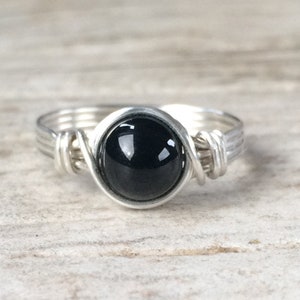 Onyx Ring, 14k Gold Filled Gemstone Ring, Sterling Silver, Black Onyx Ring, Wire Wrapped Ring, Stone Ring, Gemstone Ring