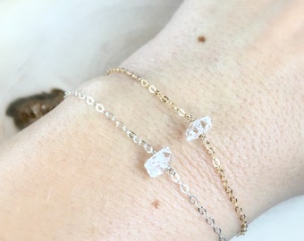 Herkimer Diamond Bracelet, Raw Herkimer Diamond Bracelet, Gold Bracelet, Herkimer Diamond, Genuine gemstone, April Birthstone