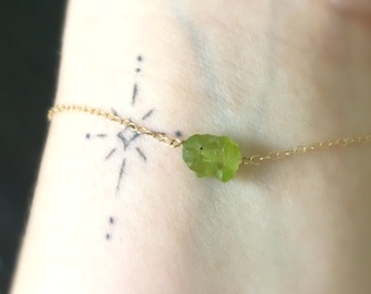 Raw Peridot Bracelet: Dainty 14k Gold Filled August Birthstone