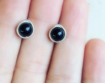 Onyx Stud Earrings, Black Earrings, Onyx Jewelry, Onyx Earrings, Black Onyx Stud Earrings, Minimalist Stud Earrings