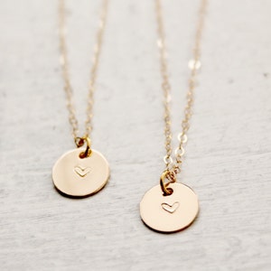 Set of 2 14k Gold Filled Heart Necklaces, Gold Heart Layering Necklaces, Mother & Daughter Necklace Set, Mother's Day Gift