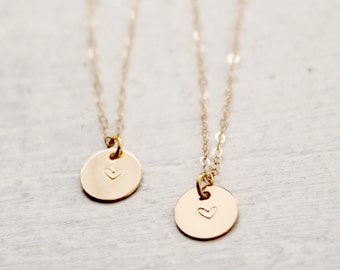 Set of 2 14k Gold Filled Heart Necklaces, Gold Heart Layering Necklaces, Mother & Daughter Necklace Set, Mother's Day Gift