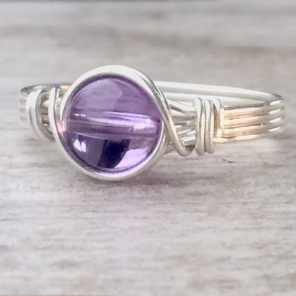 Amethyst ring, Sterling Silver Ring, Wire Wrapped Ring, Gemstone Ring, Stone Ring