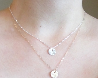 Gold Filled Hammered Disc Necklace: Dainty Layering Necklace