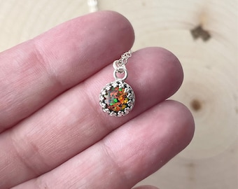 Sterling Silver Black Opal Necklace: October Birthstone
