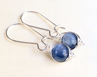 Kyanite and Silver Earrings, Sterling Silver Kyanite Earrings, Blue Kyanite Earrings