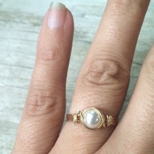 Pearl Ring, Gold Wire Wrapped Ring, 14k Gold Filled Ring, Gold Pearl Ring, June Birthstone Ring, Bridesmaid Gift, Gift for her image 3