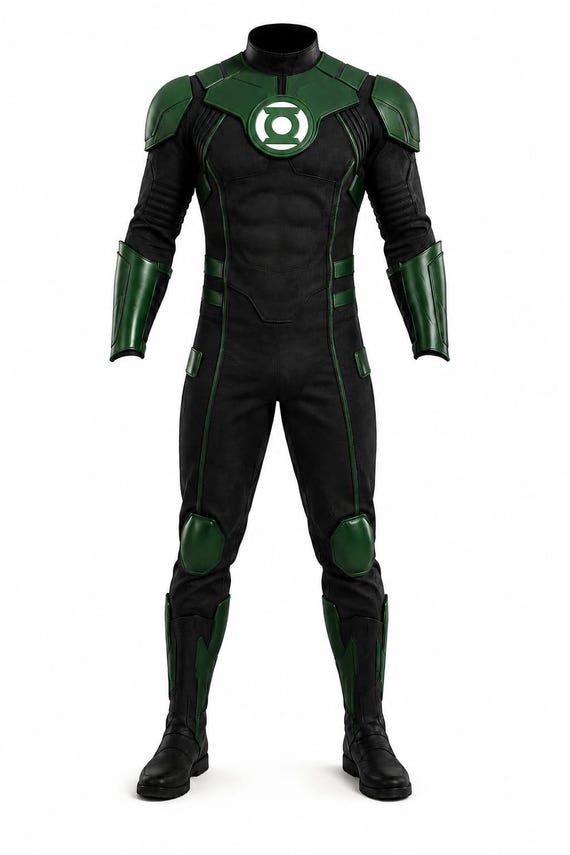 Tactical Cosplay Suit Inspired by Green Lantern, Black Green Superhero Costume, Halloween Comic Con Outfit, Adult Full Body Suit