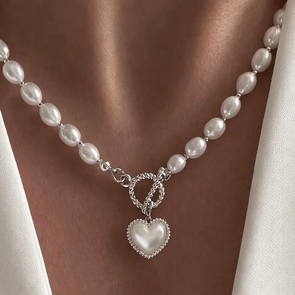 Ann 　heart pearl neckrace Pearl Heart Necklace - Etsy