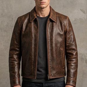 Vintage-Bomberjacke aus braunem Leder für Herren | Handgefertigte, klassische Bikerjacke – das perfekte Geschenk für ihn