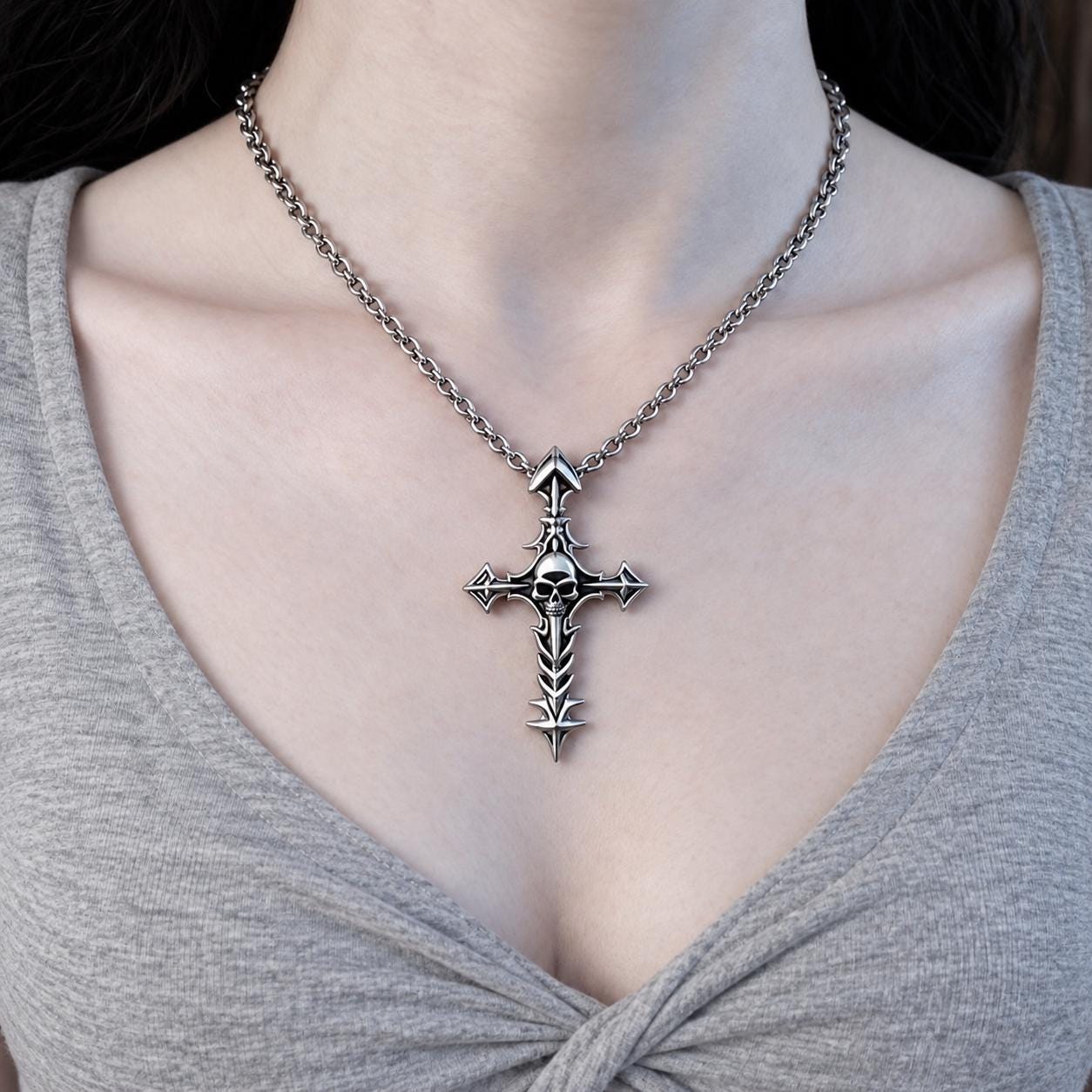 Skull Cross Necklace - Etsy