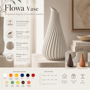 Vaso decorativo Flowa | Vaso scultoreo moderno dalle linee fluide | Decorazione minimalista | Regalo per la casa