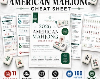 Guía rápida de Mahjong americano 2026 para imprimir, guía de Mahjong en PDF, ayuda para principiantes de Mahjong, guía de referencia de Mahjong, descarga instantánea.
