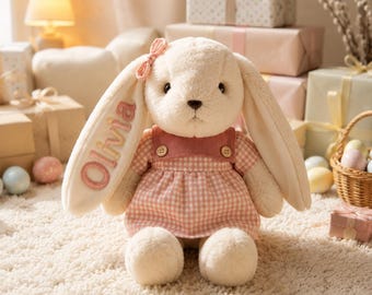 Personalized Bunny Plush, Custom Name Rabbit Stuffed Animal, Baby Girl Gift, Soft Nursery Toy, Daycare Comfort Doll, Baby Shower Gift