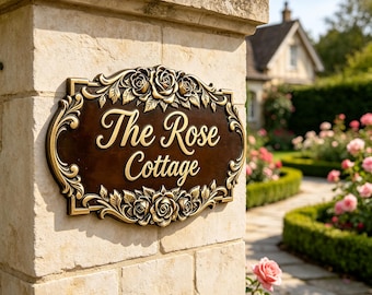 Custom House Name Sign, Personalized Address Plaque, Floral Vintage Home Marker, Vintage Door Sign, House Number Plaque, Farmhouse Decor