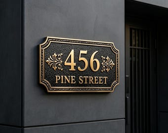 Customized Address Plaque for House, Vintage House Numbers Plate, Personalised Street Name Sign, Modern Outdoor Door Plaque, Home Wall Decor