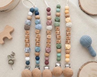 Bohemian Custom Name Pacifier Clip, Personalized Wooden Letter Bead Soother Holder, Boho Baby Shower Gift, Newborn Keepsake, Default BABY