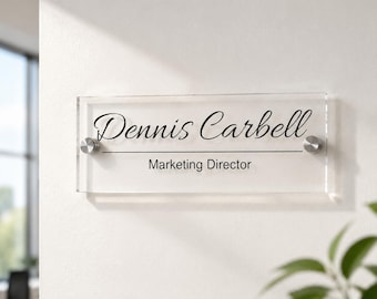 Custom Acrylic Desk Name Plate with Metal Standoffs, Personalized Office Door Sign, Executive Nameplate for Desk, Modern Office Decor Gift