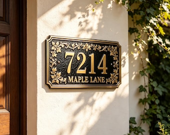 Custom Address Plaque, Personalized House Number Sign, Vintage Home Plaque, Metal Street Name Marker, Outdoor Front Door Home Plaque