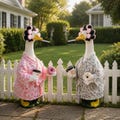 Funny Lawn Goose Clothes Outfit, Leopard Print Robe Set for 23" Goose, Porch Goose Dressing Costume, Funny Housewife Goose Clothes