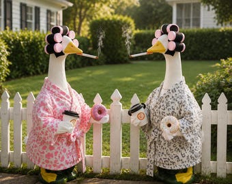 Funny Lawn Goose Clothes Outfit, Leopard Print Robe Set for 23" Goose, Porch Goose Dressing Costume, Funny Housewife Goose Clothes
