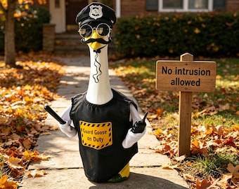Guard Goose Outfit, Police Goose Costume for 23" Cement Lawn Goose, Security Guard Goose Clothes, Funny Porch Goose Decor, Porch/Lawn Goose