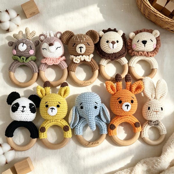 Personalized Animal Teething Rattle, Custom Engraved Baby Rattle, Newborn Shower Gift, Baby Teether Toy, Custom Engraved Animal Baby Rattle