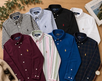Ralph Lauren Mens Oxford Shirt Vintage Slim Fit Button Down Long Sleeve Cotton Slim Fit