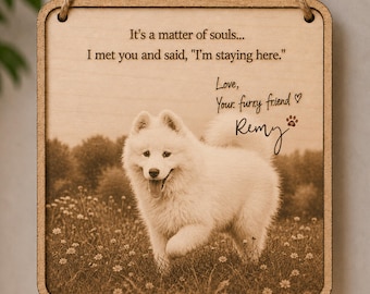 Pet Memorial Wooden Ornament, Custom Photo Keepsake, Rainbow Bridge Decor