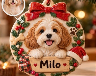 Custom Pet Portrait Ornament, 3D Relief Acrylic Keepsake, Dog Cat Gift