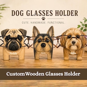 Custom Wooden Dog Glasses Holder, Personalized Pet Name Stand, Desk Eyewear Rack image 1