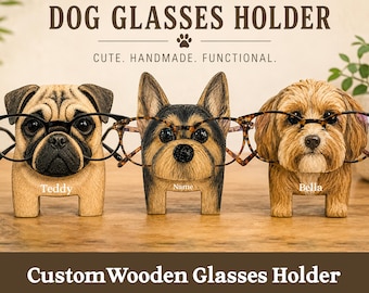 Custom Wooden Dog Glasses Holder, Personalized Pet Name Stand, Desk Eyewear Rack