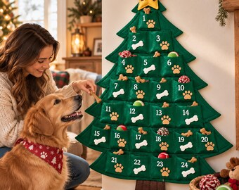 Personalized Felt Christmas Tree Dog Advent Calender, Custom Name, Gift For Dog Christmas Game With Pet.