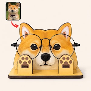 Personalized Wooden Dog Glasses Holder, Custom Pet Name Eyewear Stand image 1