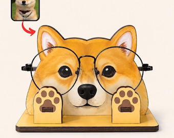 Personalized Wooden Dog Glasses Holder, Custom Pet Name Eyewear Stand